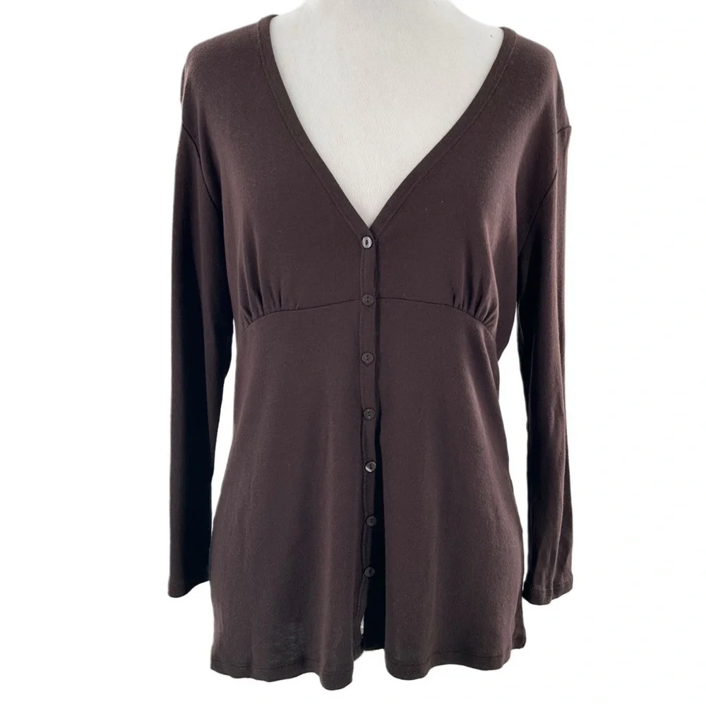 Talbots sweater size S brown 55% Pima cotton v-neck cardigan vintage y2k 2000s